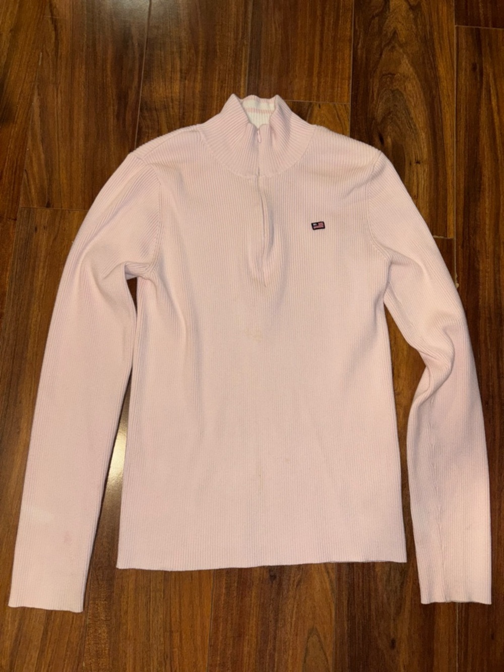 Ralph Lauren Light Pink Ribbed Half-Zip Turtleneck Sweater